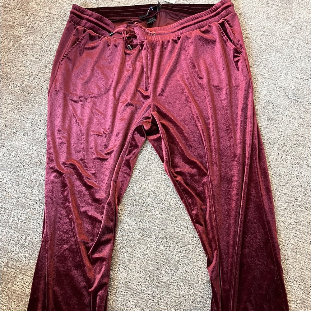 Burgandy Crushed Velvet Slip On Pants.